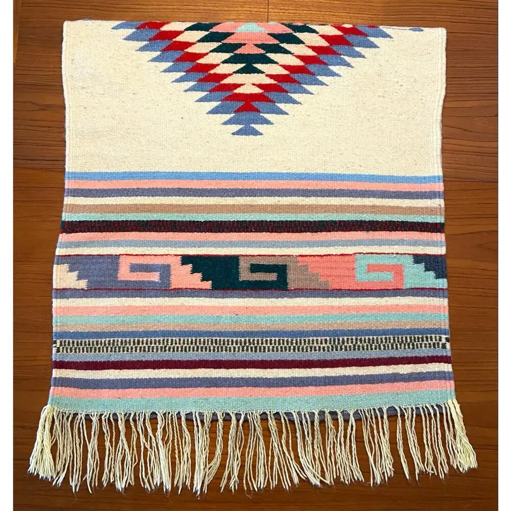 Vintage Southwestern Wool Rug Wall Hanging Tapestry Woven Aztec 58.5
